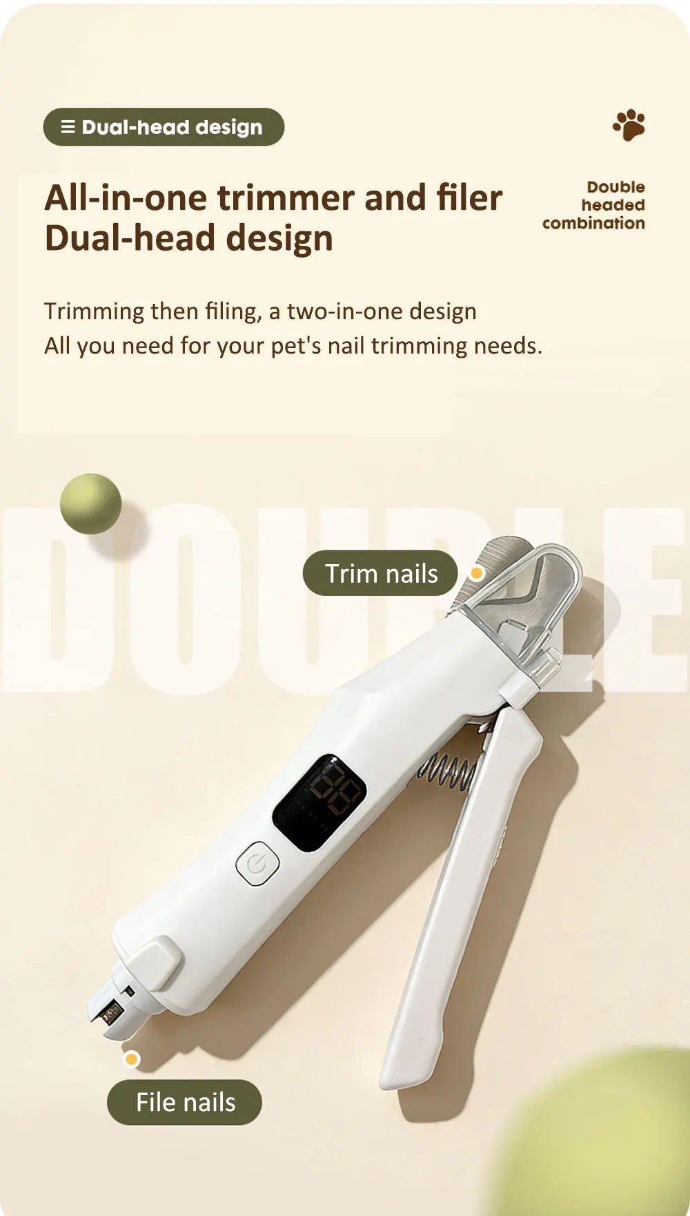 2 IN 1 Electric Professional Pet Nail Trimmer