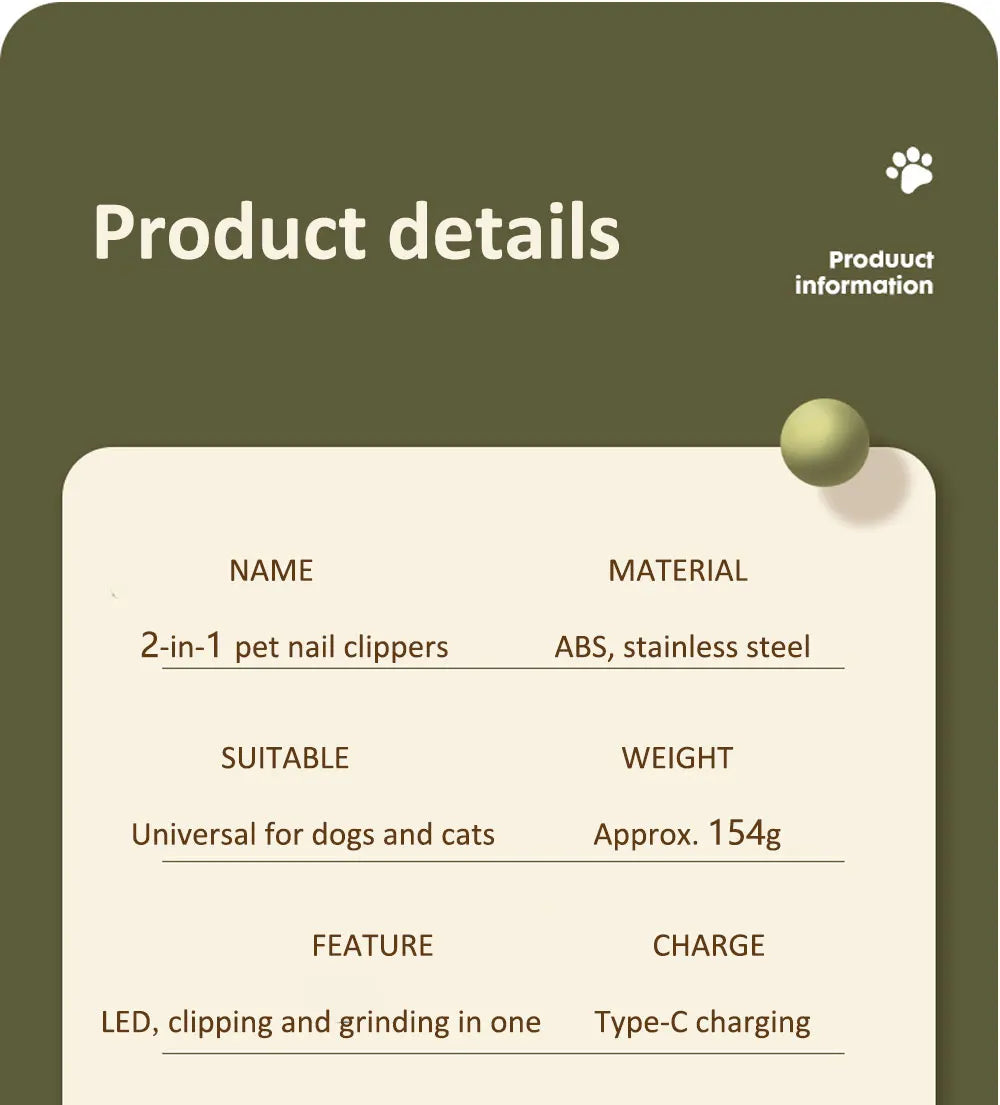 2 IN 1 Electric Professional Pet Nail Trimmer