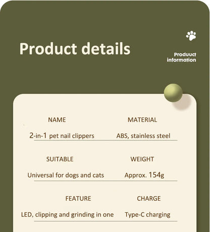 2 IN 1 Electric Professional Pet Nail Trimmer