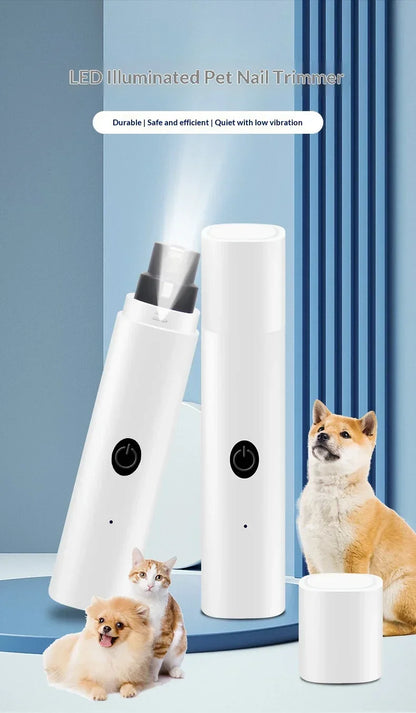 Quiet Electric Pet Nail Grinder Rechargeable Dog Cat Claw Trimmer LED Light Safety Guard Puppy Nail File Supplies