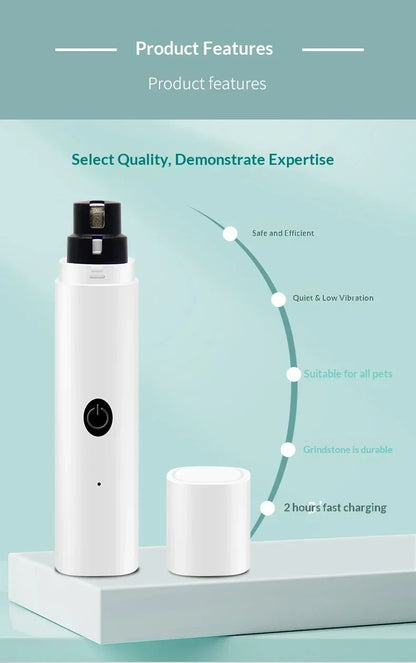 Quiet Electric Pet Nail Grinder Rechargeable Dog Cat Claw Trimmer LED Light Safety Guard Puppy Nail File Supplies
